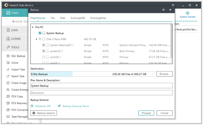 Back up system with EaseUS Todo Backup