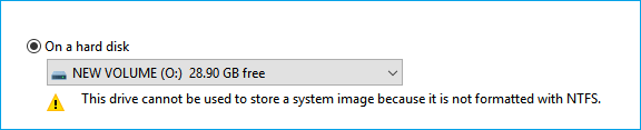 this drive cannot be used to store a system image
