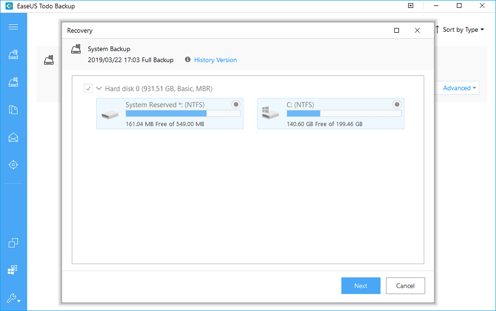select the place to save the Windows recovery