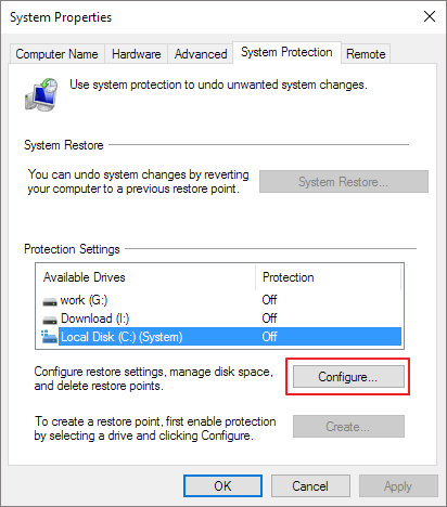 configure restore settings