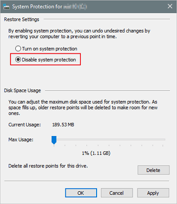 disble system protection