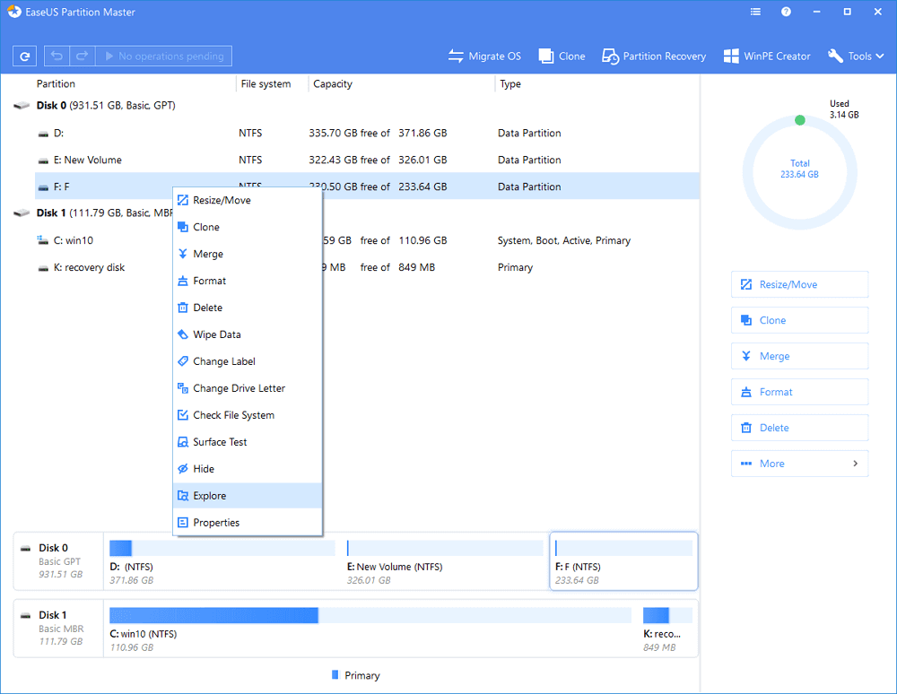 view partition information