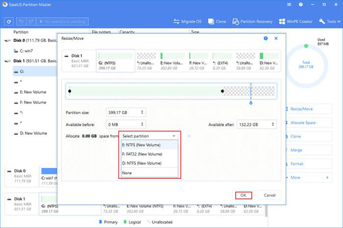 choose another drive to allocate space
