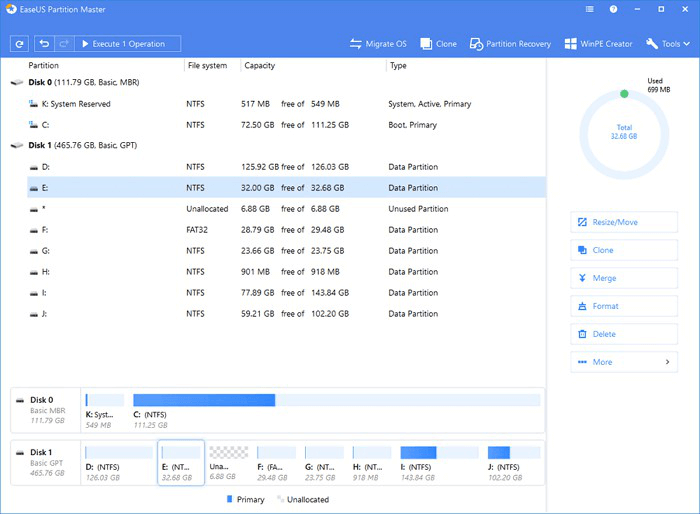 disk partition information after resizing